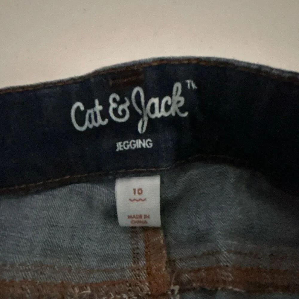 Cat & Jack Girls Jegging Jeans: Blue Denim, Dark Wash-Size 10 Stretch Distressed